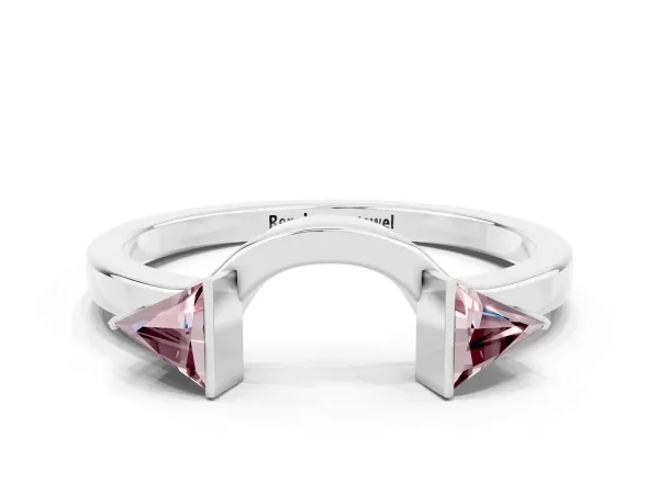 Trillion Morganite Open Band Ring with Bezel Setting Platinum