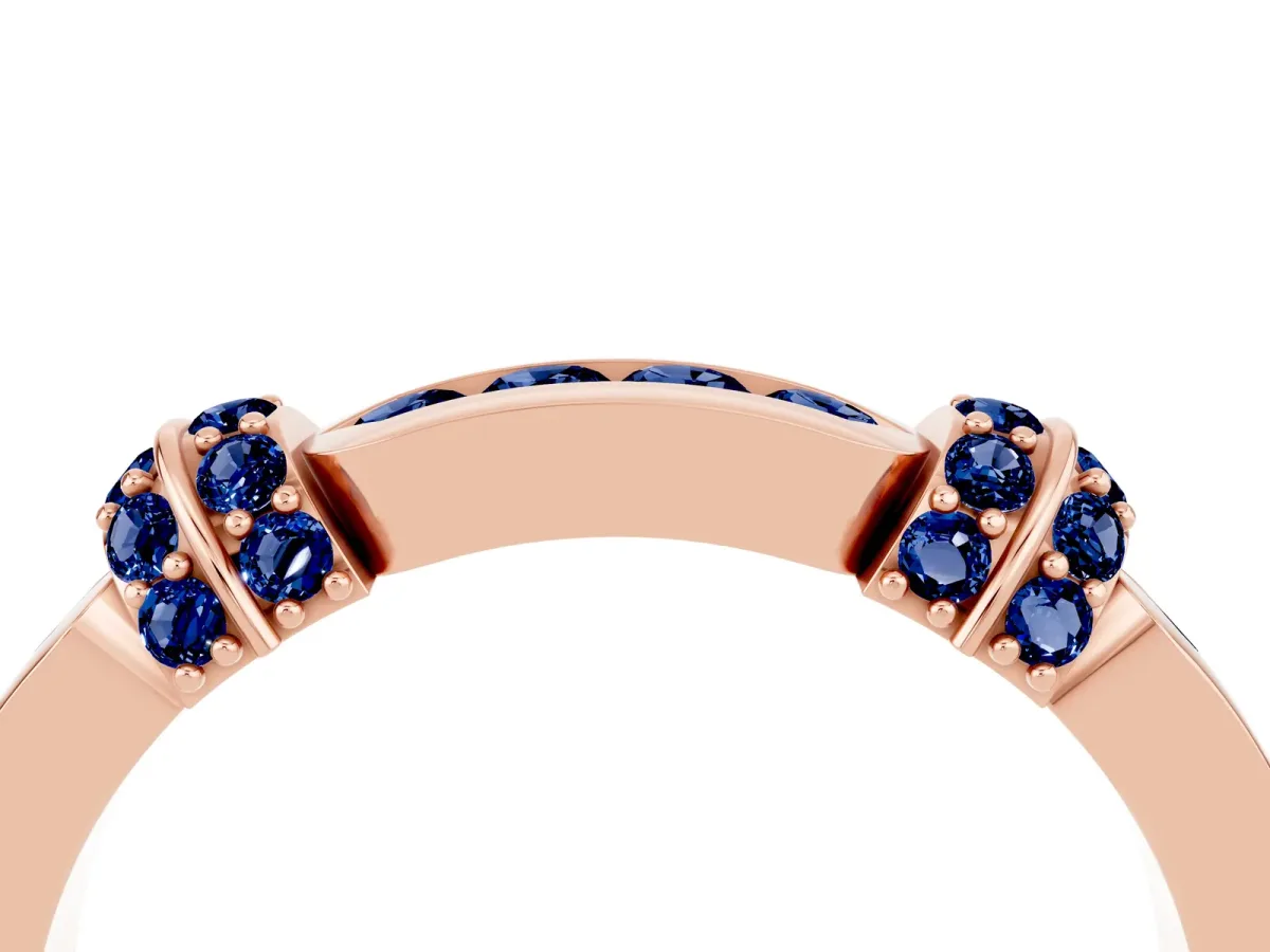 Pavé Round Blue Sapphire Link Band with Bezel Setting Rose gold
