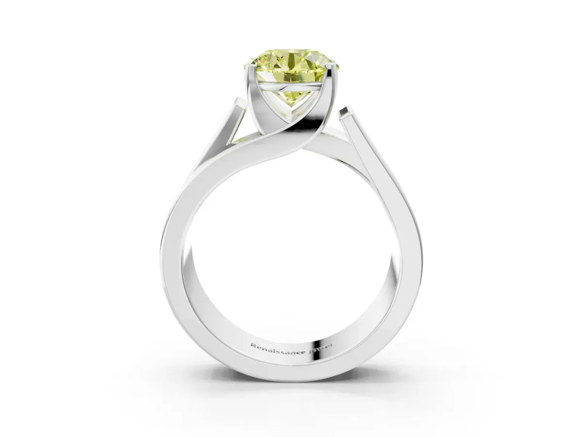 Fancy Yellow Modern Tension Set Round Cut Diamond Solitaire Wide Band Ring Silver
