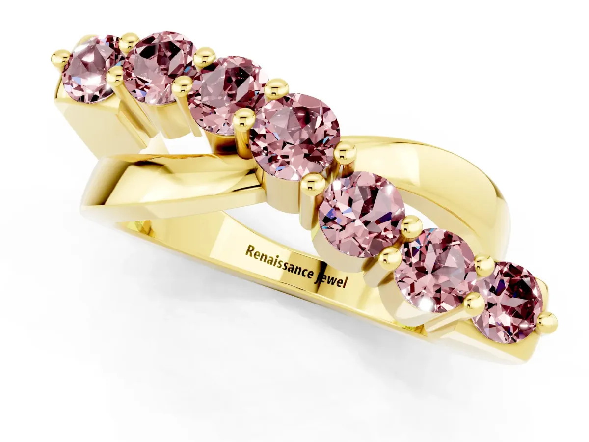 Round Morganite Prong-Set Crossover Band Yellow gold