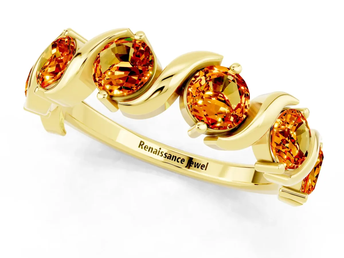 Six-Stone Round Citrine Wave Band with Shared Prong Setting Yellow gold
