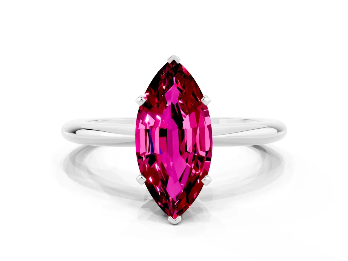 Marquise Cut Garnet Solitaire Ring with Six-Prong Setting and Classic Band Silver