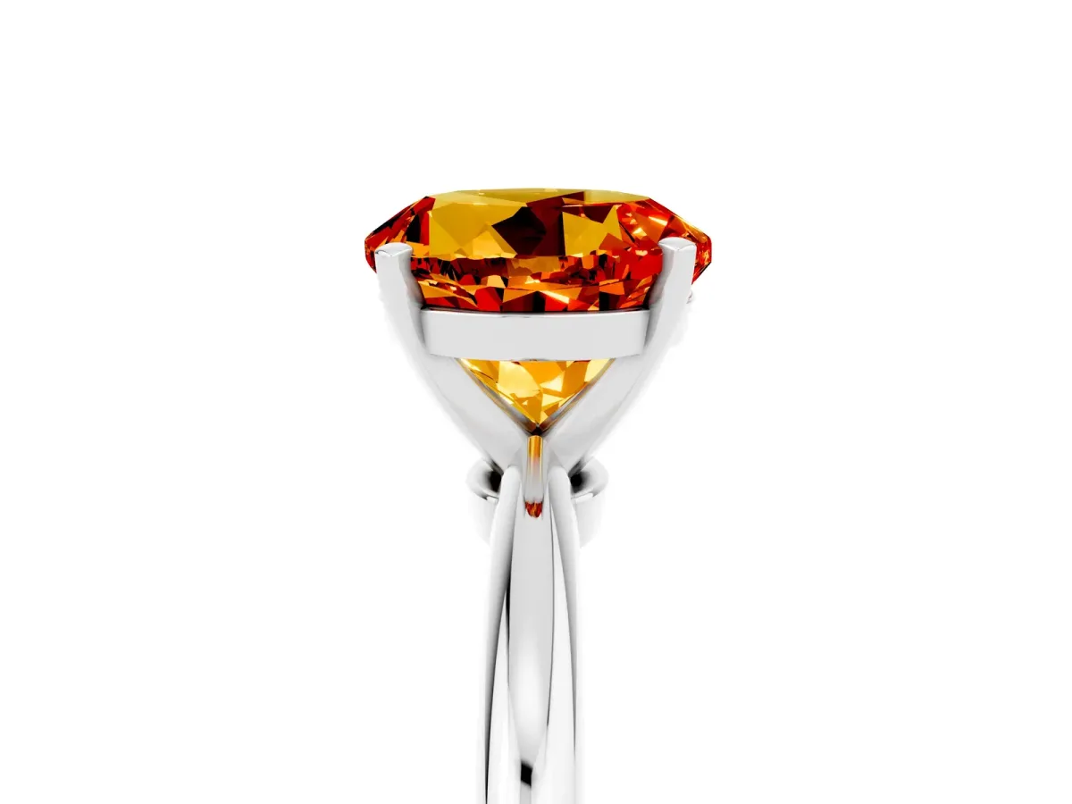 Round Cut Citrine Solitaire Ring with Six-Prong Setting and Classic Band Silver