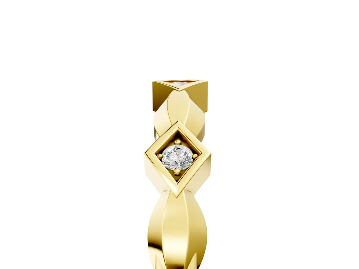 Square Diamond Twist Band with Bezel Setting Yellow gold