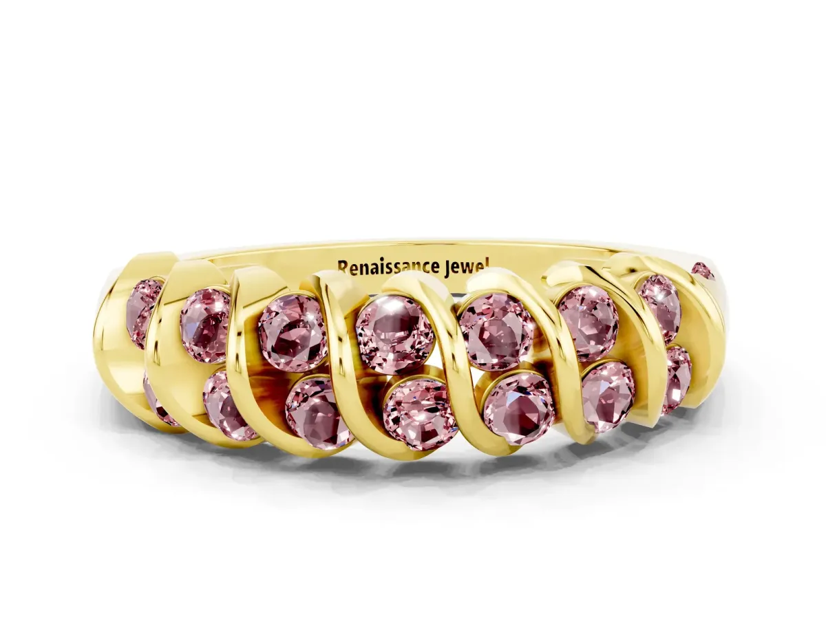 Channel Set Round Morganite Multi-Row Band Yellow gold