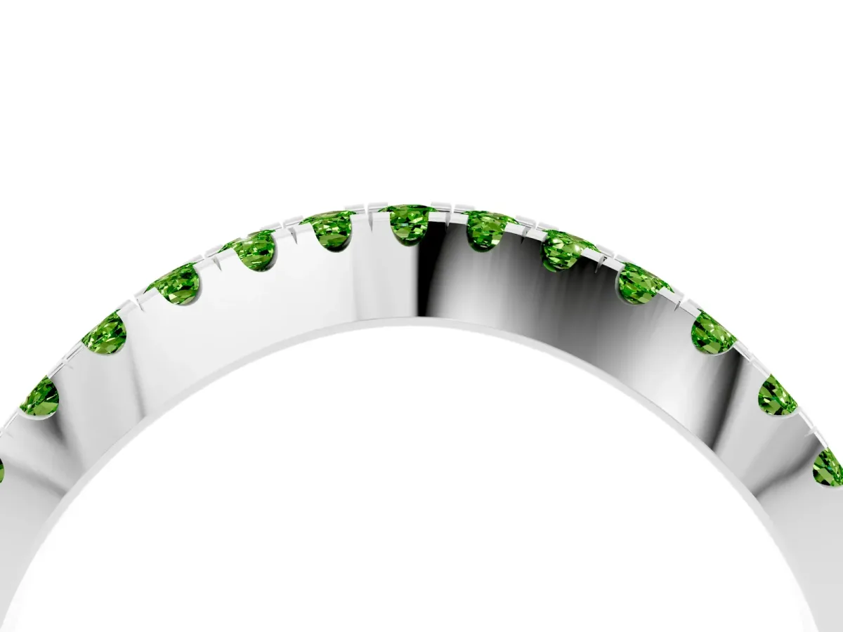 Round Peridot Pavé Curved Band with Shared Prong Setting Platinum