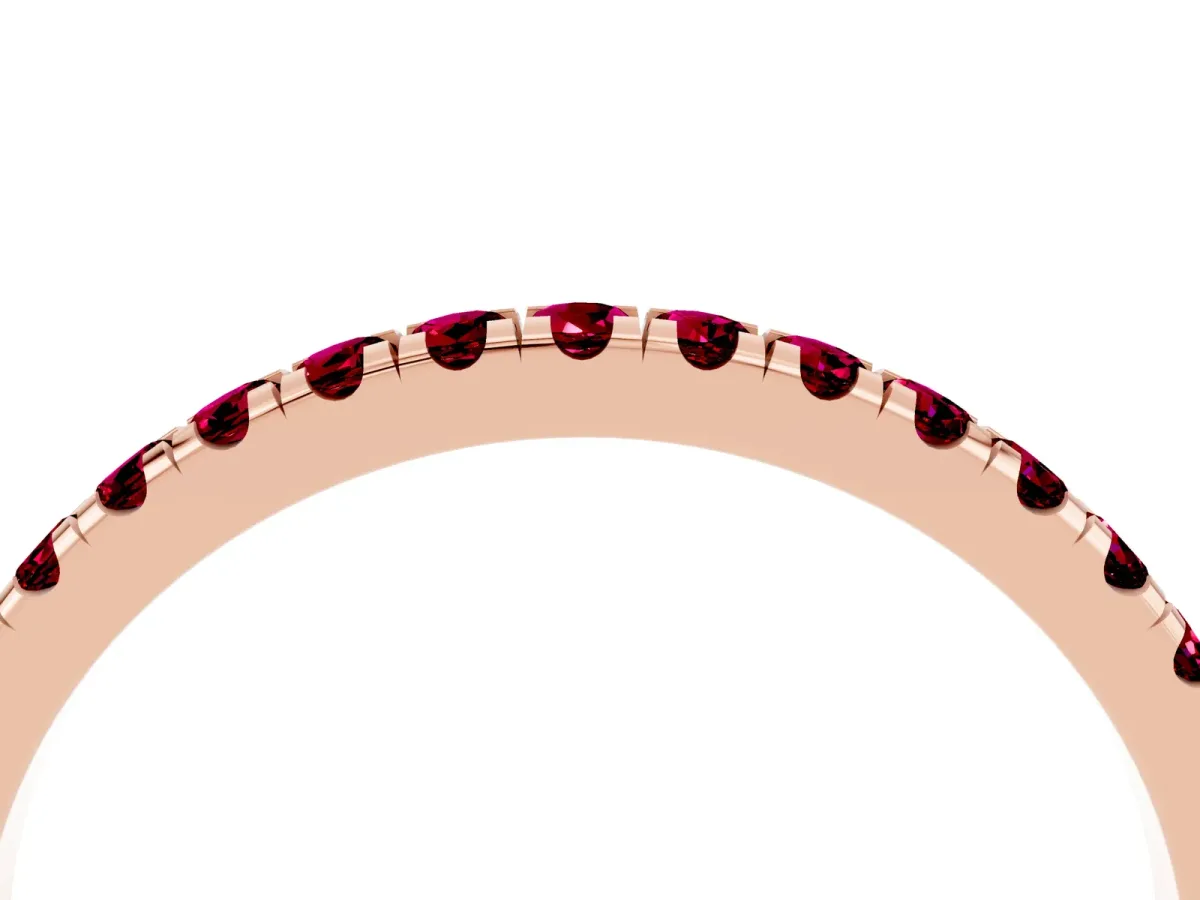 Pavé Round Garnet Half Eternity Band with Shared Prong Setting Rose gold