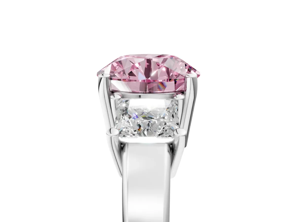 Fancy Pink Three-Stone Round Cut Cut Solitaire Ring with Prong Setting White gold