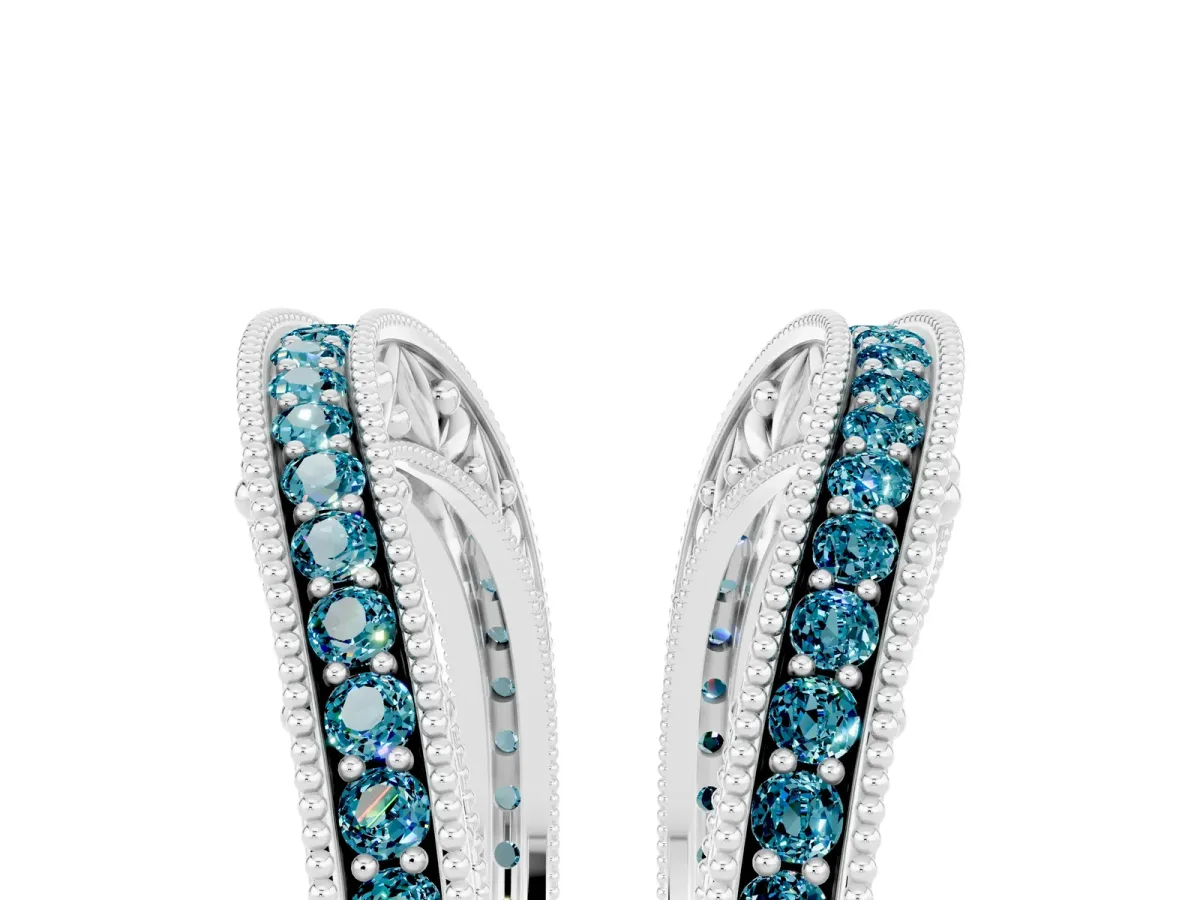 Round Blue Topaz Milgrain Eternity Band with Channel Setting White gold