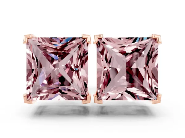 Princess Cut Morganite Stud Earrings Rose gold
