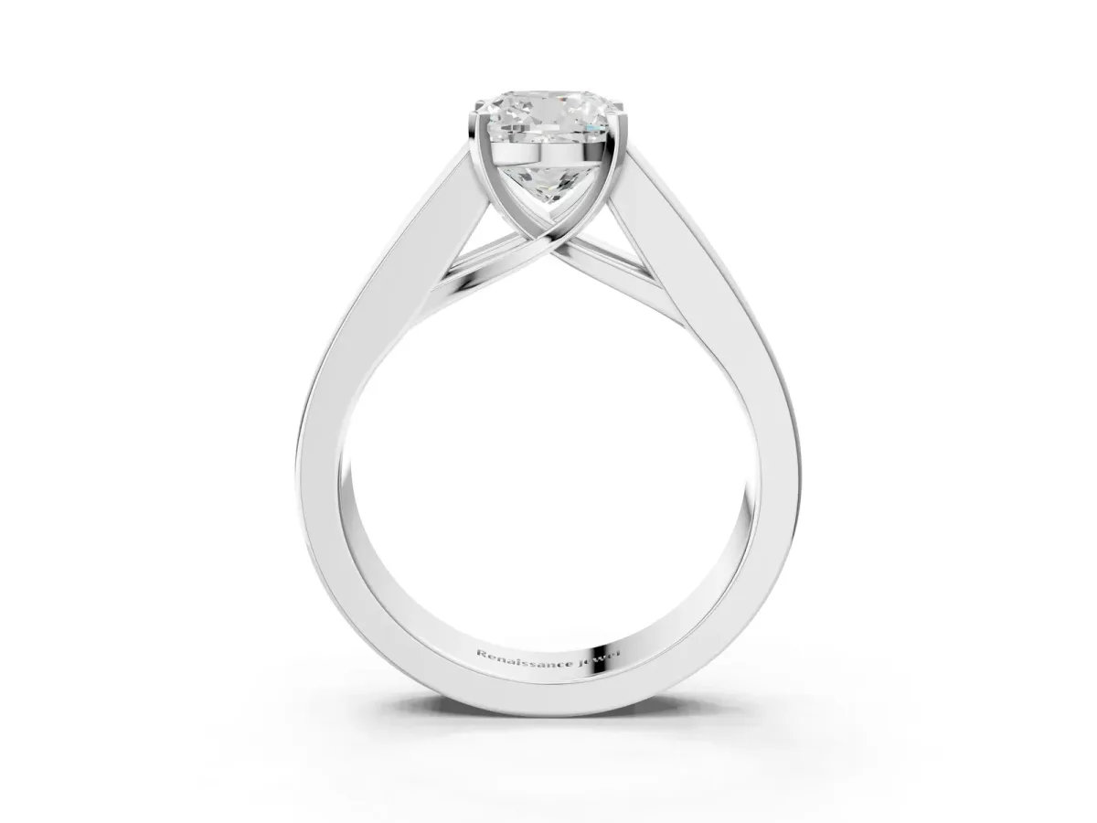 Cushion Cut Cut Channel Set Solitaire Ring with Four-Prong Setting Platinum