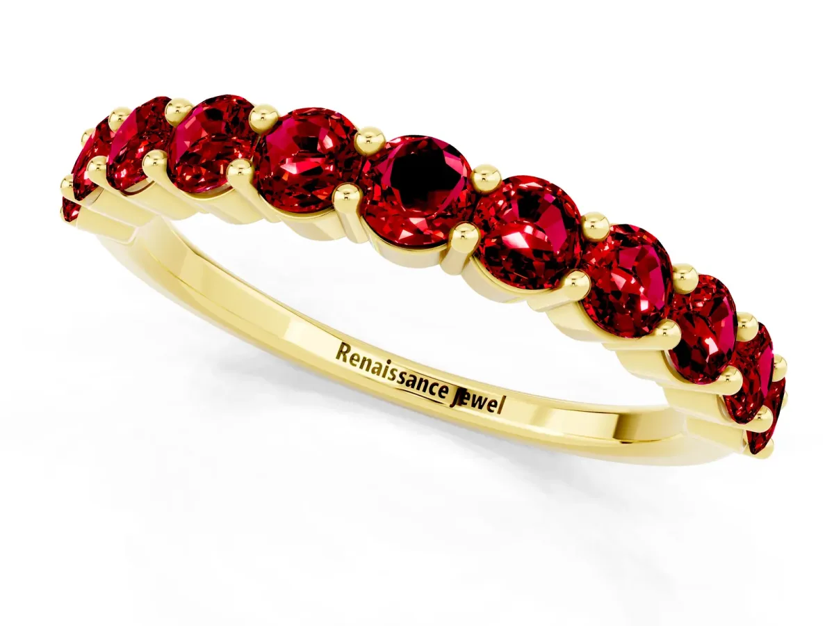 Round Ruby Half Eternity Band with Prong Setting Yellow gold