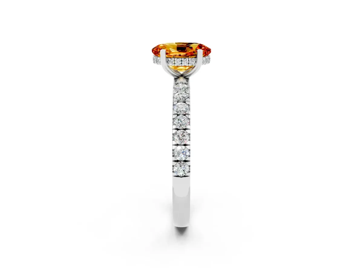 Oval Cut Citrine Pave Band Solitaire Ring with Round and Prong Setting Platinum