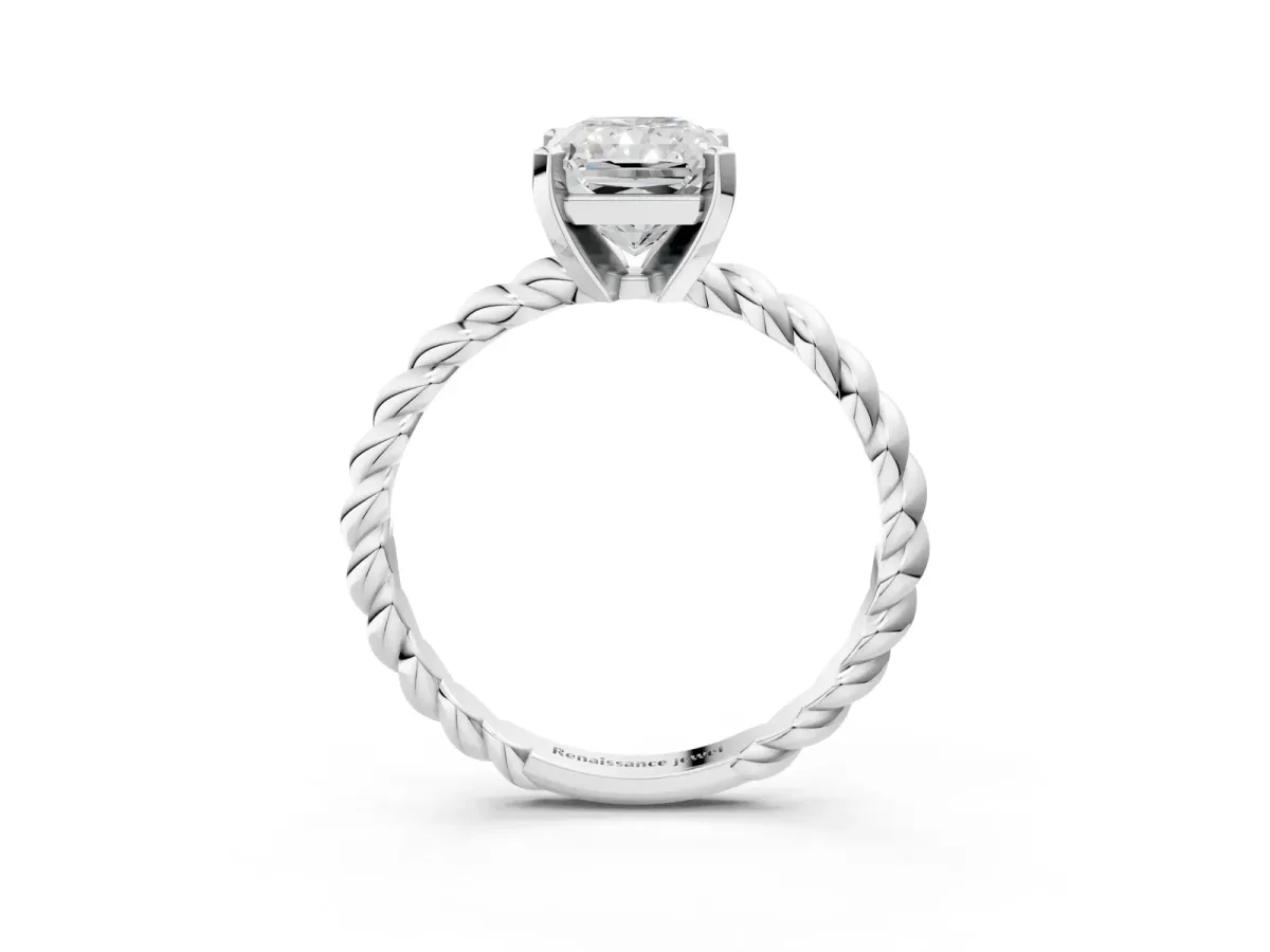 Radiant Cut Cut Solitaire Twisted Band with Four-Prong Setting Platinum
