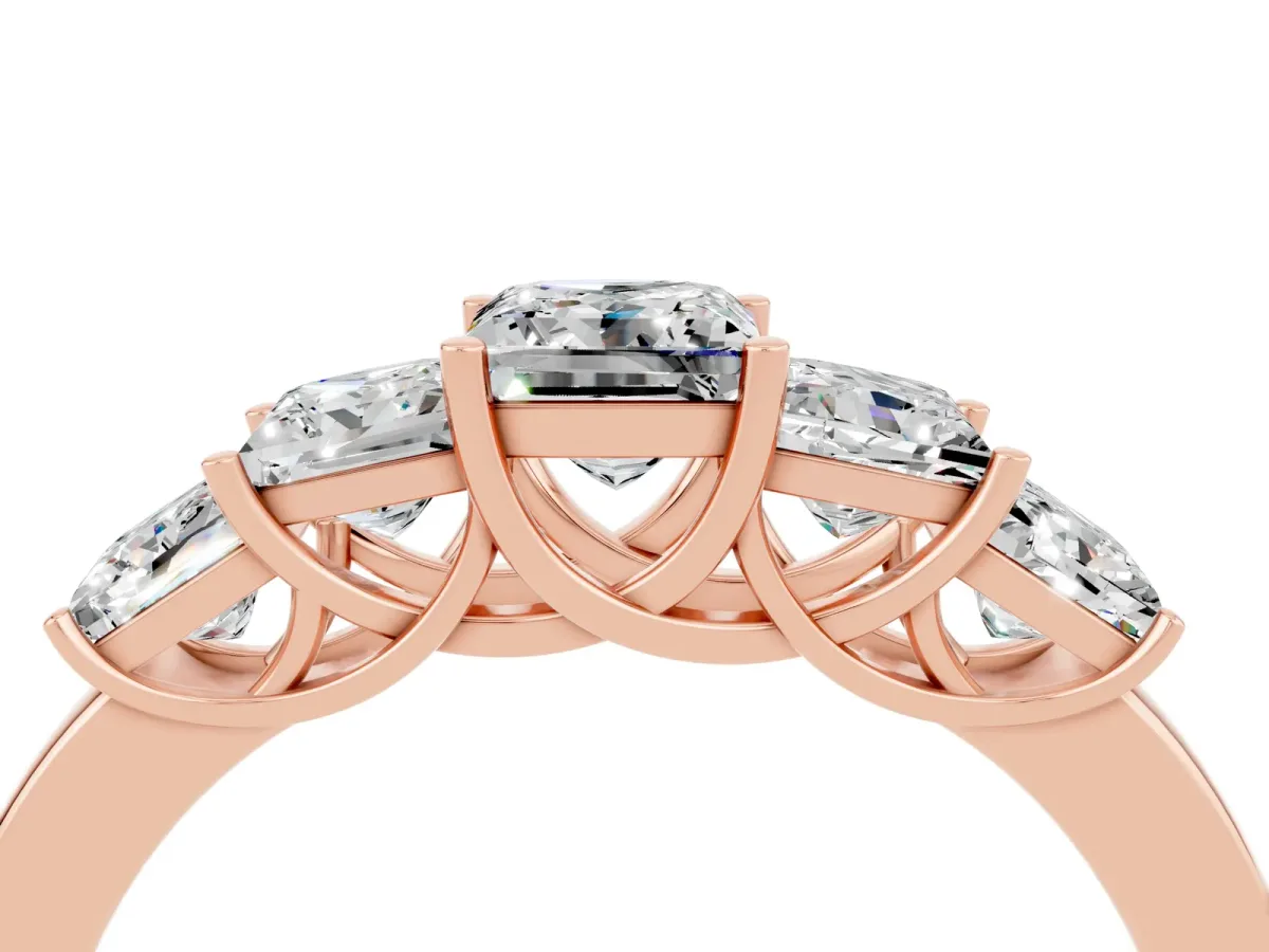 Princess Cut Five-Stone Moissanite Ring with Classic Prong Setting Rose gold
