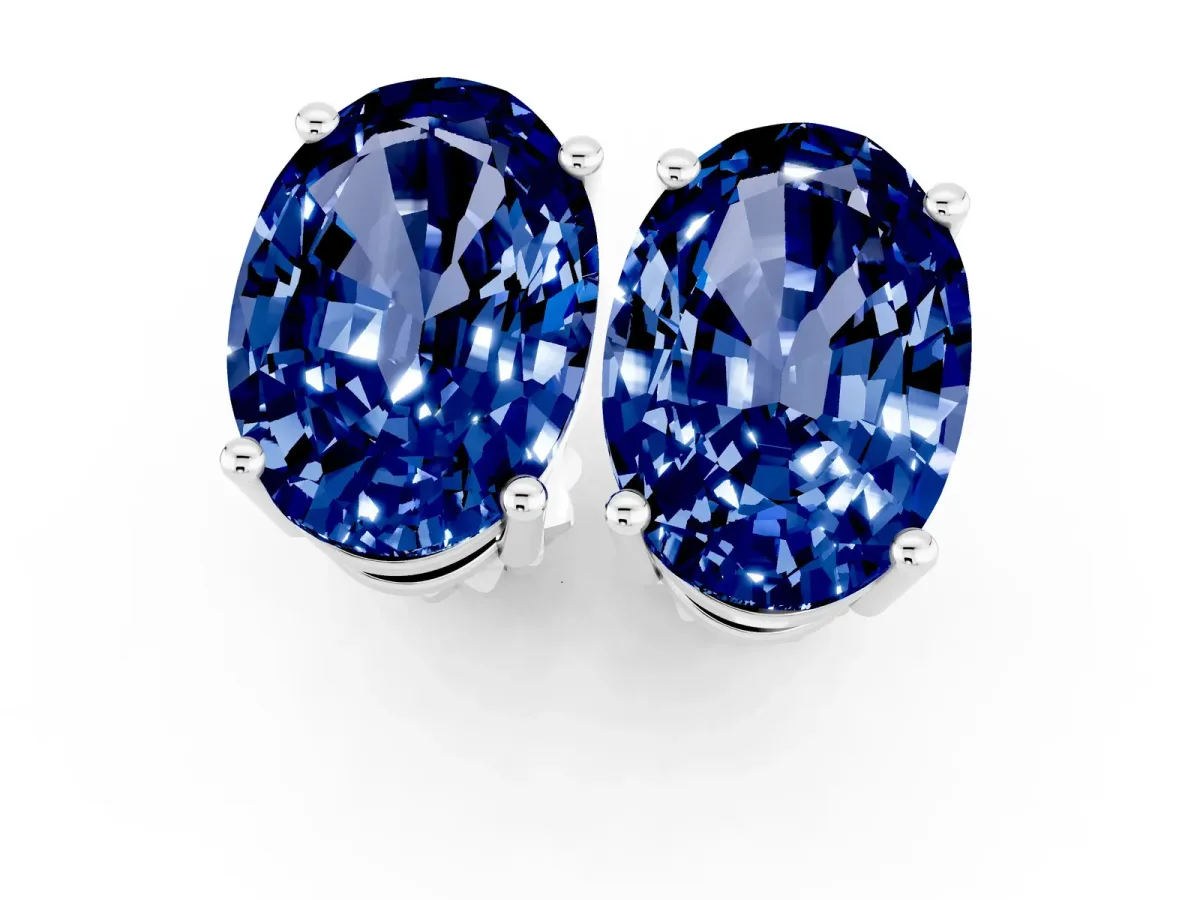 Oval Cut Blue Sapphire Stud Earrings Platinum