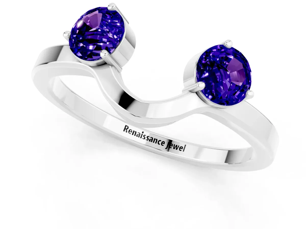 Dual Round Tanzanite Open Band Ring with Prong Setting Silver