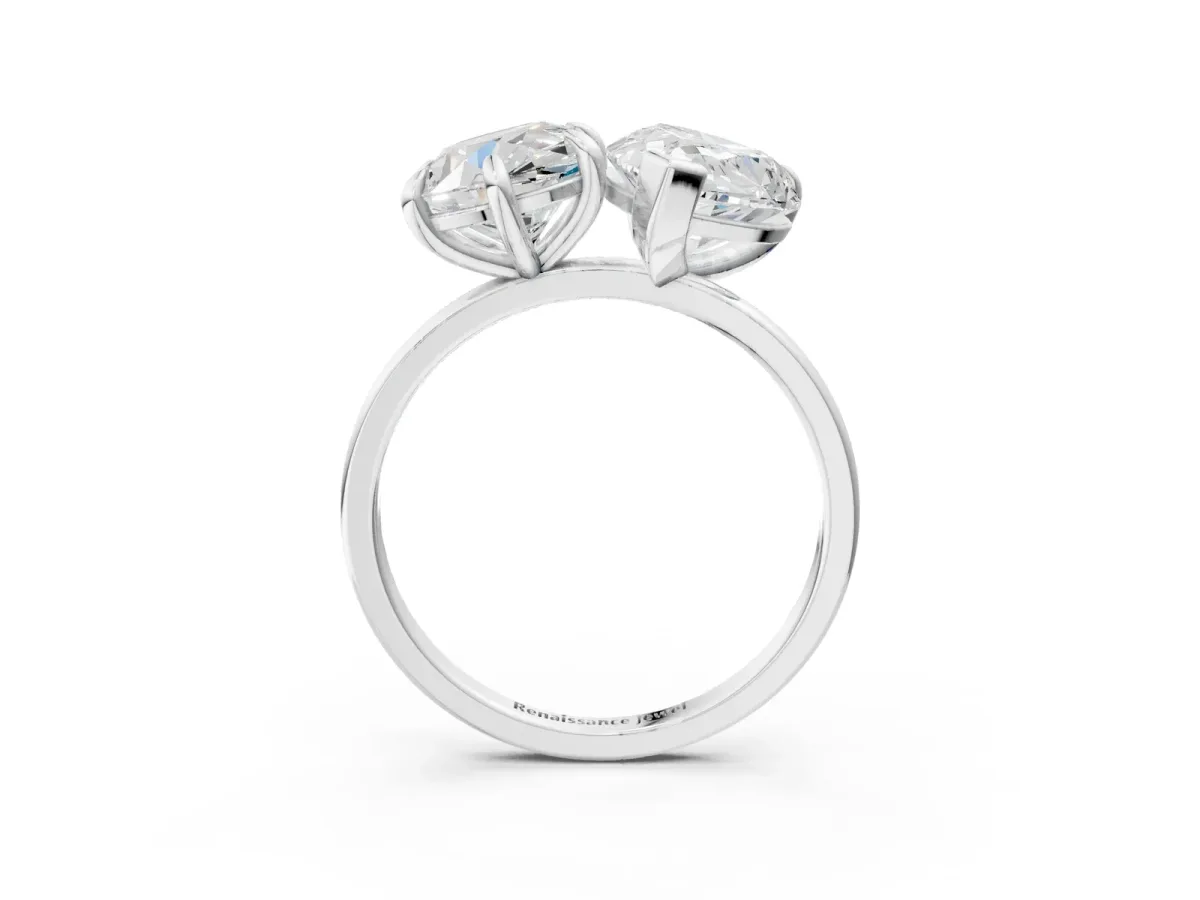 Round and Pear Toi Moi Ring with Prong Setting and Plain Band White gold