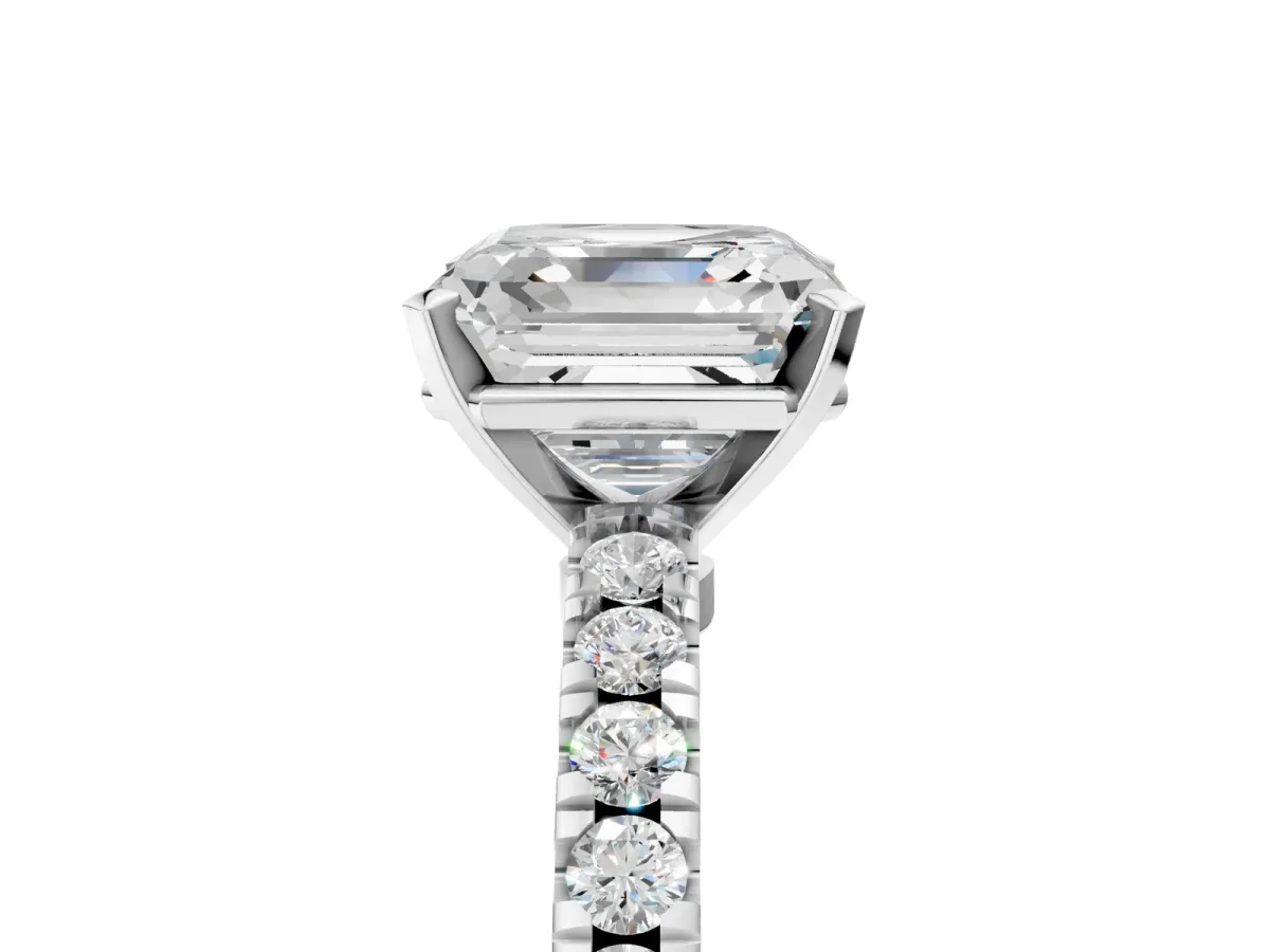 Asscher Cut Solitaire Diamond with Pavé Band and Four-Prong Setting Silver