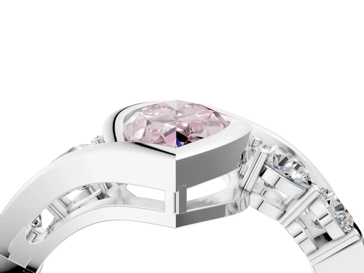 Fancy Pink Bezel Set Marquise Cut Diamond Bypass Ring with Round Accents Silver