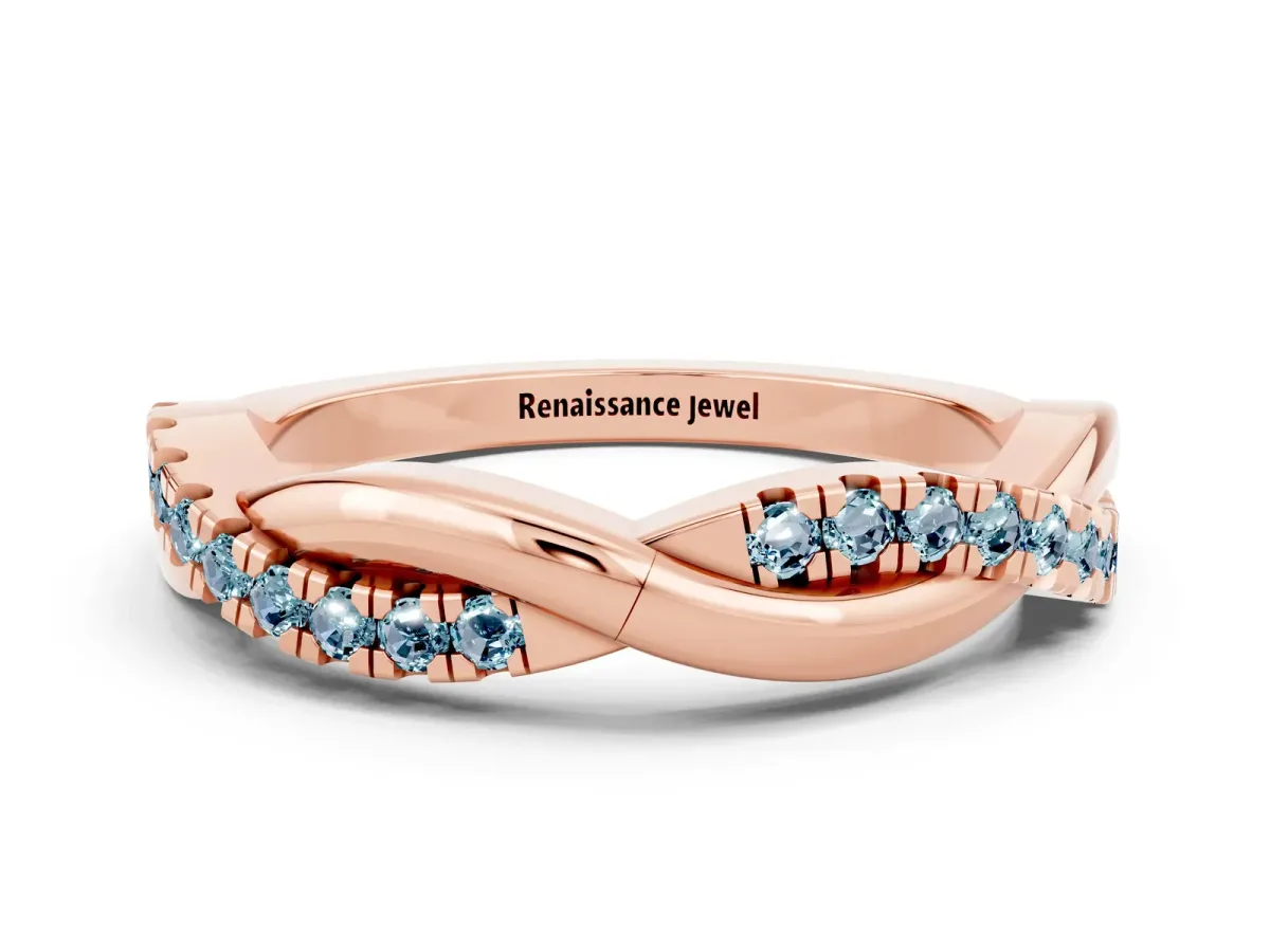 Round Aquamarine Twisted Infinity Band with Prong Setting Rose gold