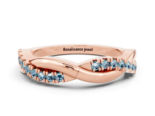 Round Aquamarine Twisted Infinity Band with Prong Setting Rose gold