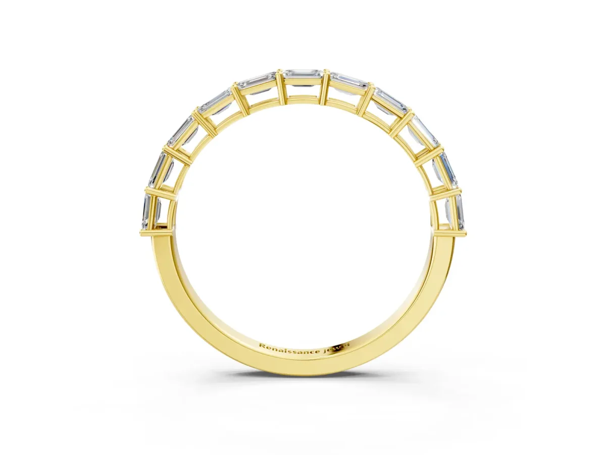 Emerald Cut Diamond Single Row Wedding Band Yellow gold