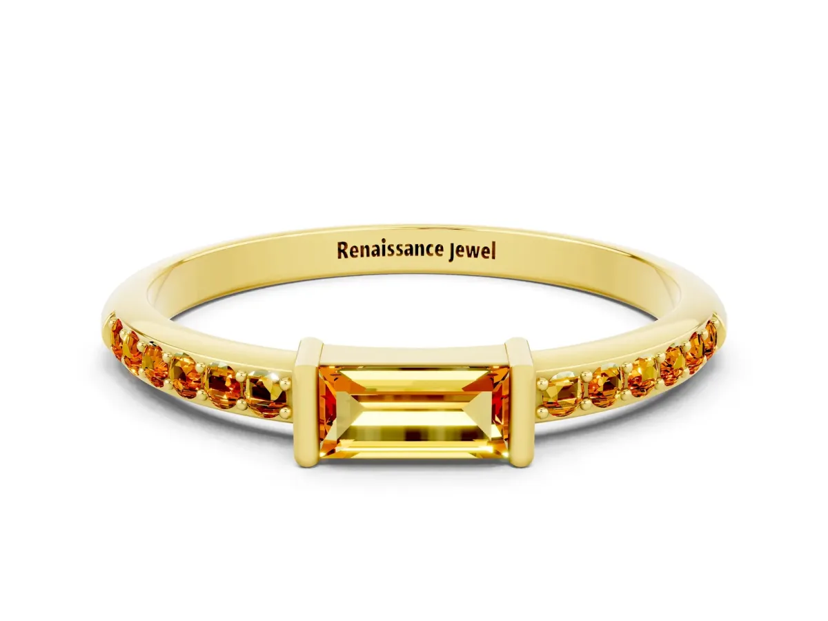 Baguette Citrine Pavé Band with Bar Setting Yellow gold