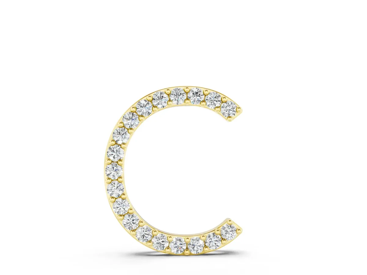 Round Diamond Pavé C Pendant Necklace Yellow gold