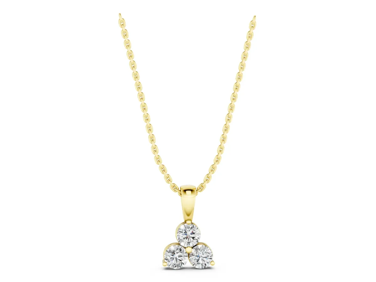 Triangular Cluster Round Diamond Prong Pendant Yellow gold