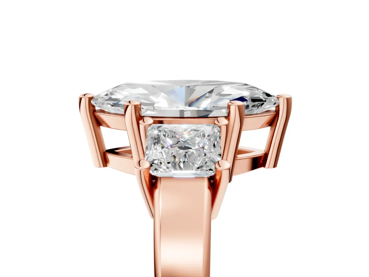 Three-Stone Marquise Cut Cut Solitaire Ring with Prong Setting Rose gold