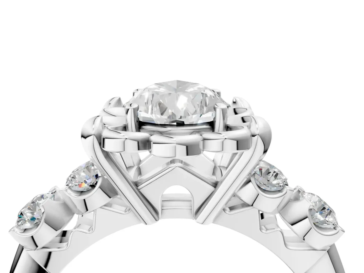 Pear Cut Cut Diamond Floral Halo Engagement Ring with Shared Prong Setting Platinum