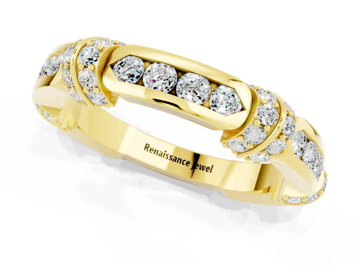 Pavé Round Moissanite Link Band with Bezel Setting Yellow gold