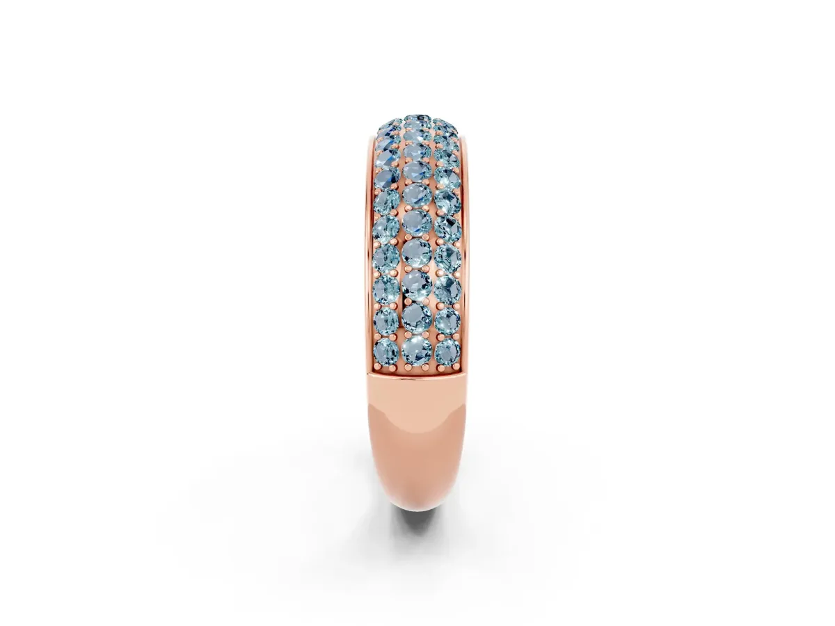 Three-Row Round Aquamarine Eternity Band with Shared Prong Setting Rose gold