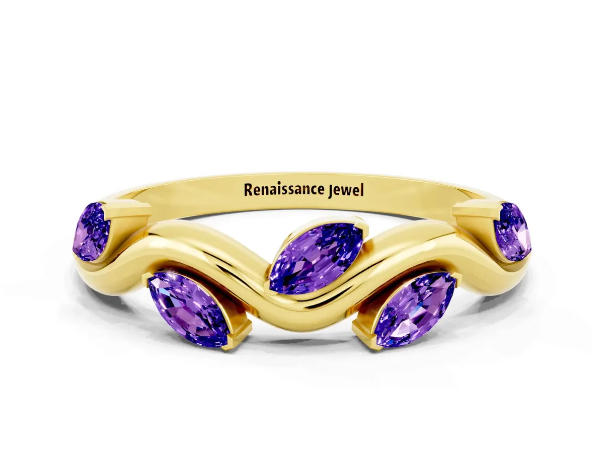 Marquise Tanzanite Twisted Band with Prong Setting Yellow gold