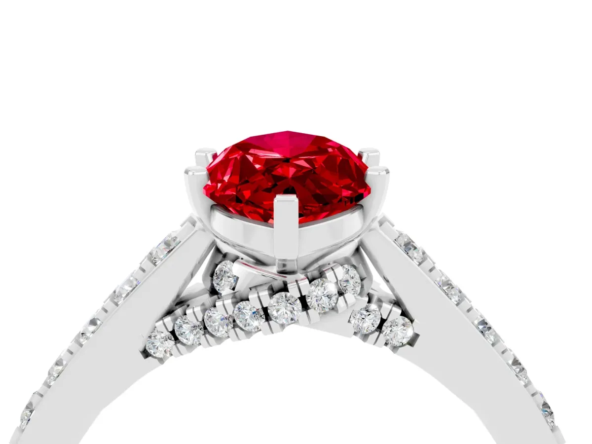 Marquise Cut Ruby Solitaire Ring with Crossover Gallery and Round Pavé Band Platinum