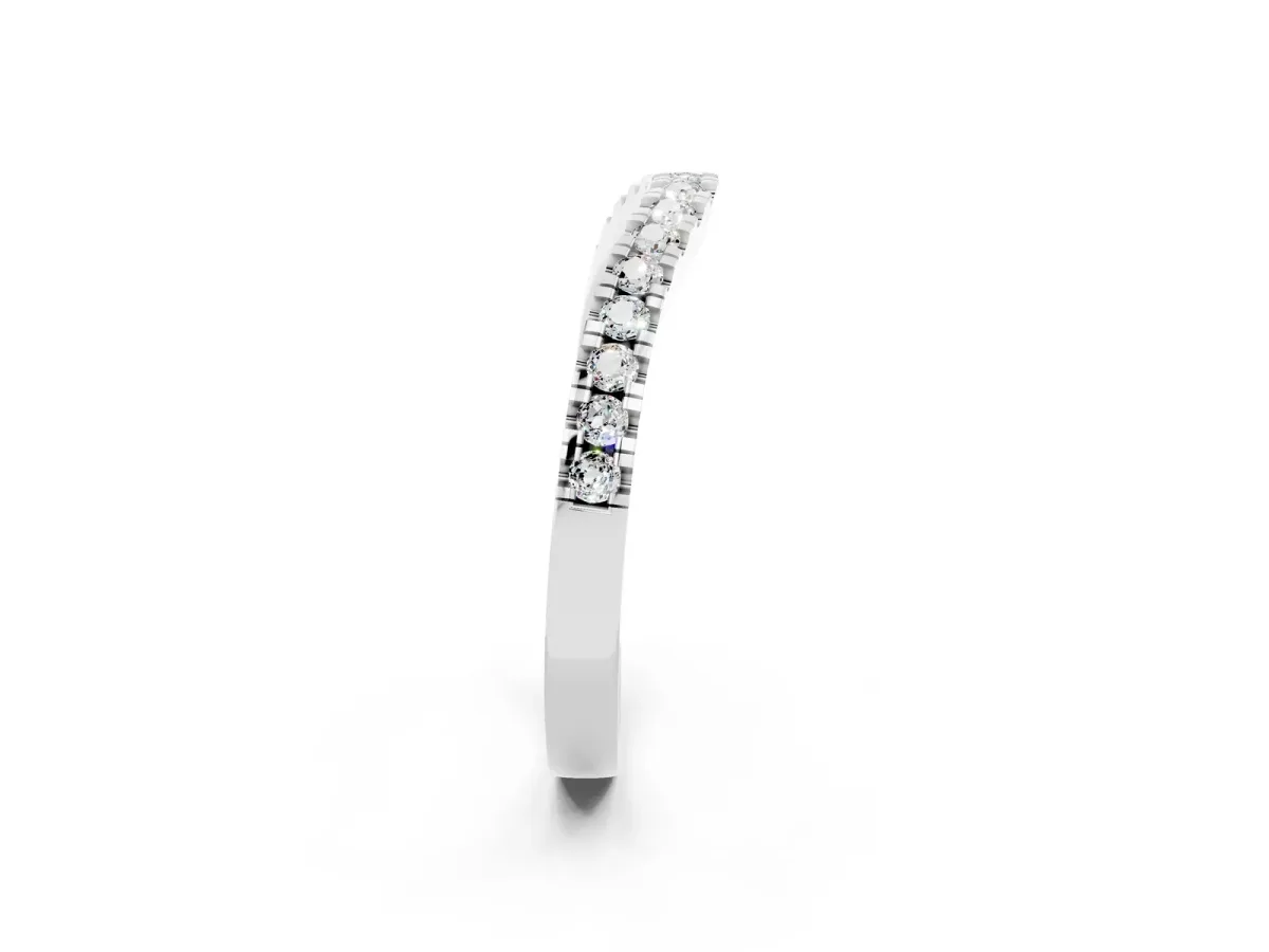 Round Moissanite Pavé Curved Band with Shared Prong Setting Platinum