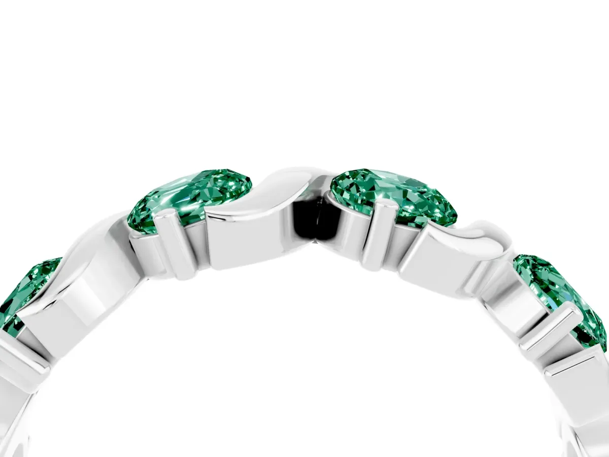 Six-Stone Round Green Sapphire Wave Band with Shared Prong Setting White gold