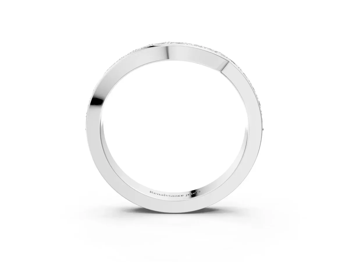 Pavé Round Diamond Curved Wedding Band with Channel Setting Platinum