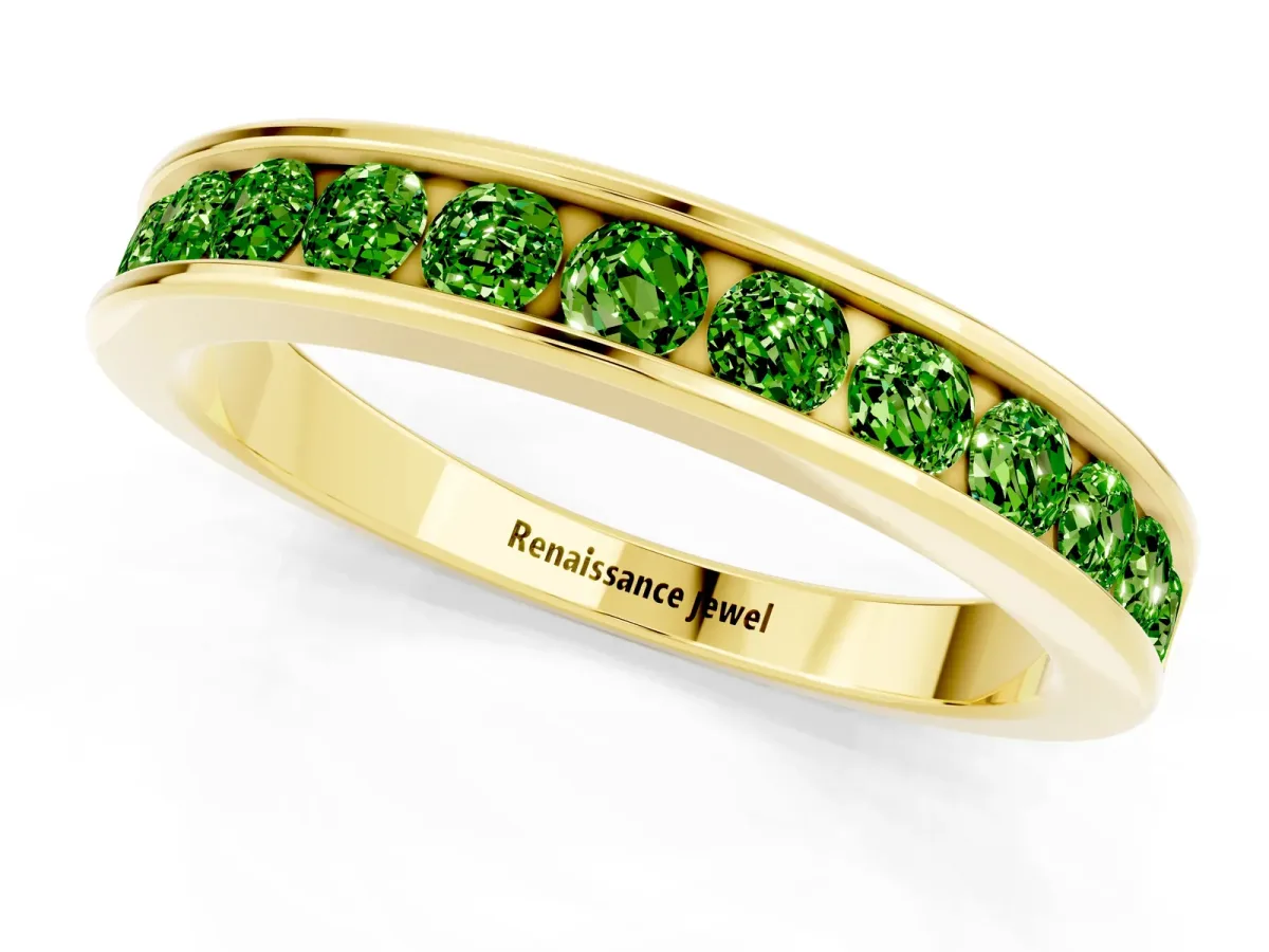 Channel Set Round Peridot Eternity Band Yellow gold