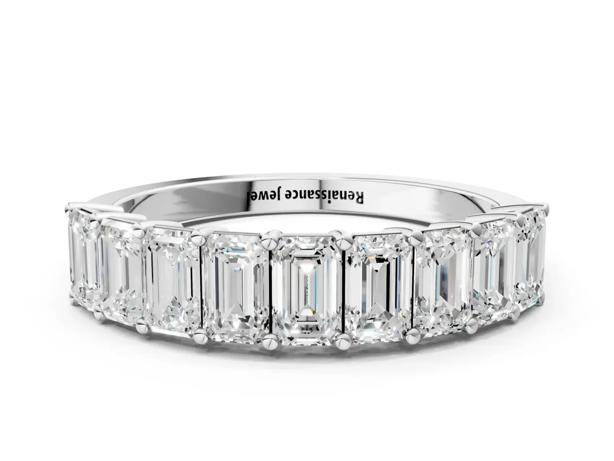 Emerald Cut Diamond Prong-Set Eternity Band White gold