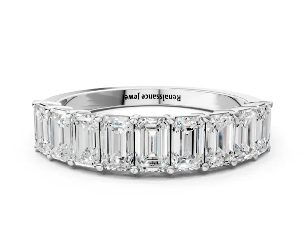 Emerald Cut Diamond Prong-Set Eternity Band Platinum