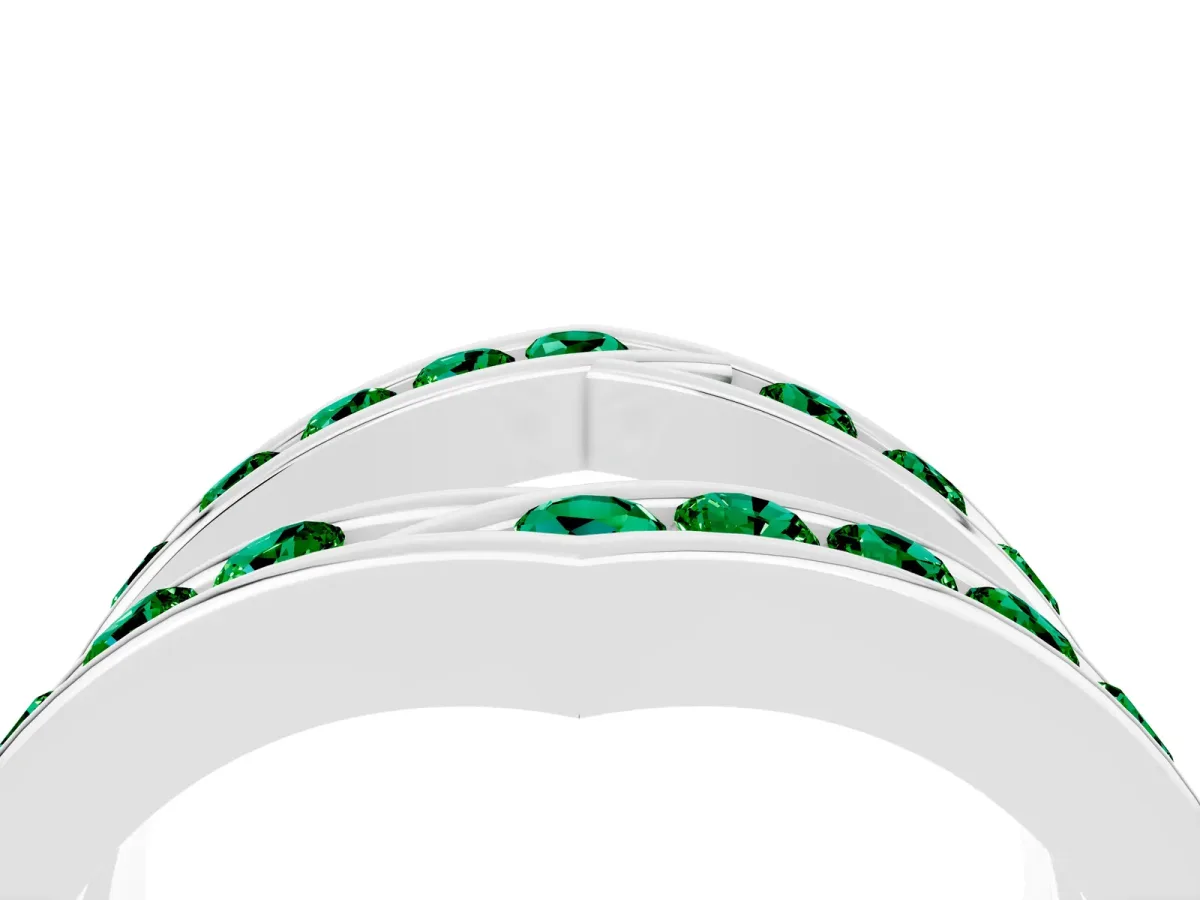 Round Emerald Channel-Set Chevron Band Silver