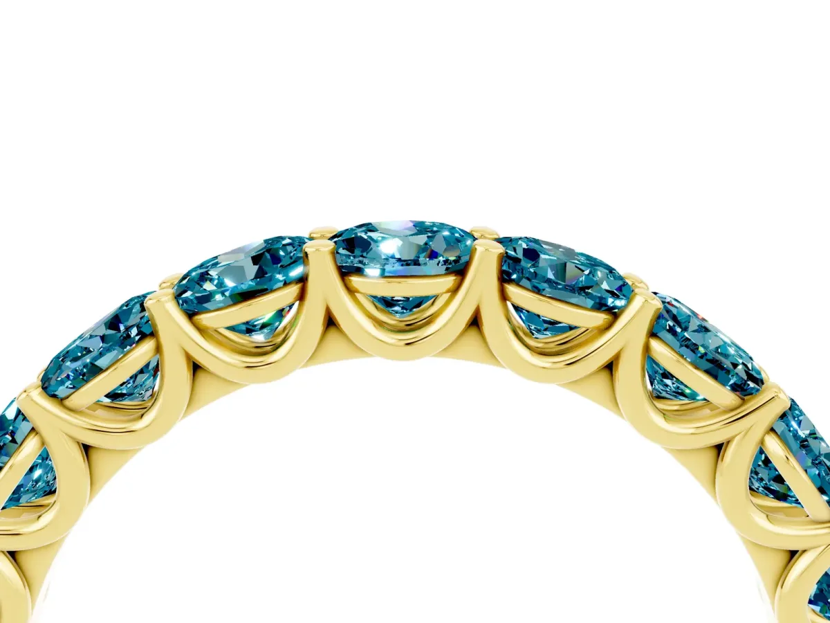 Round Blue Topaz Shared Prong Eternity Band Yellow gold
