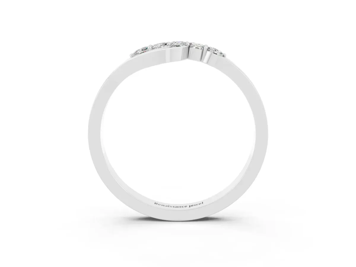 Five-Stone Round Moissanite Crossover Band with Prong Setting White gold