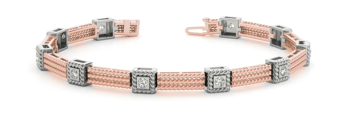 Square Bezel Diamond Rope Chain Bracelet Rose gold