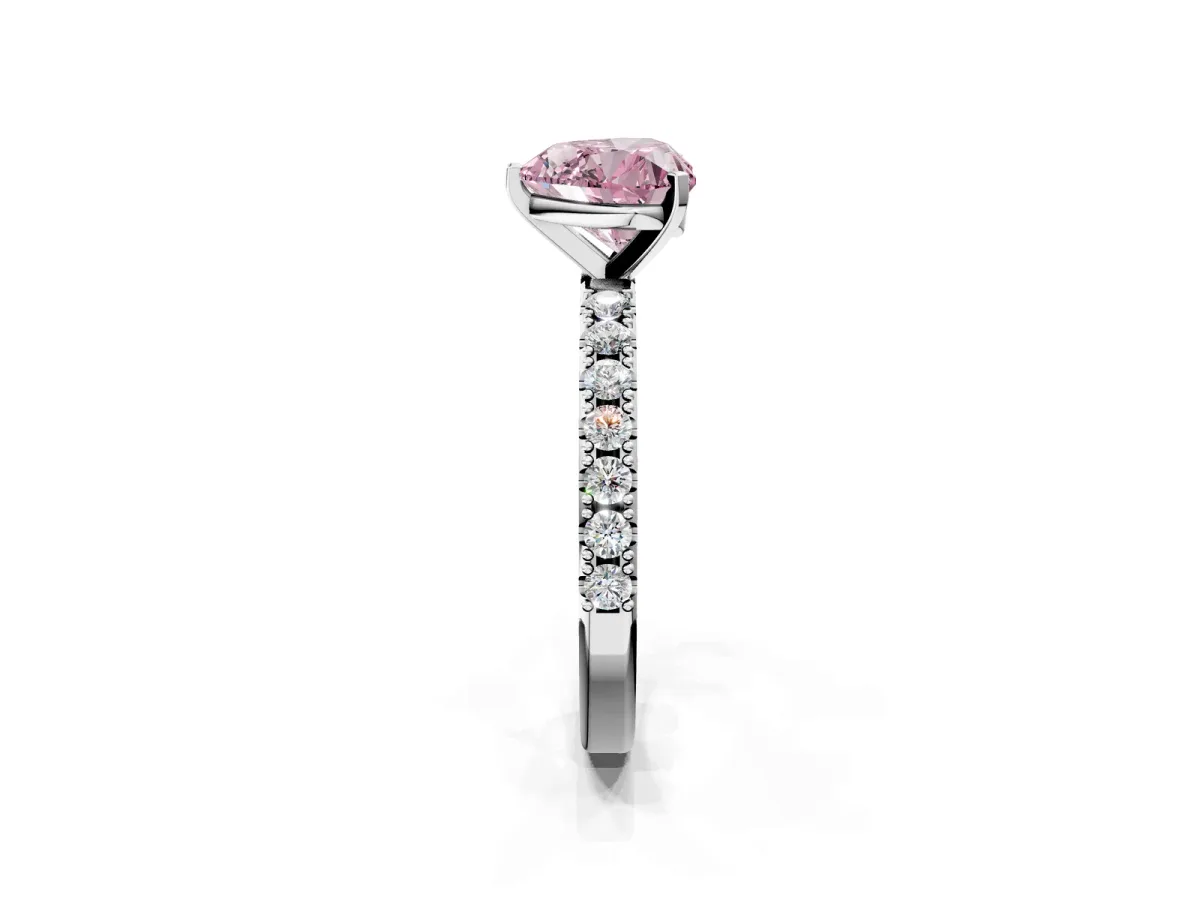 Fancy Pink Heart Cut Diamond Solitaire Pavé Band with Four-Prong Setting Silver