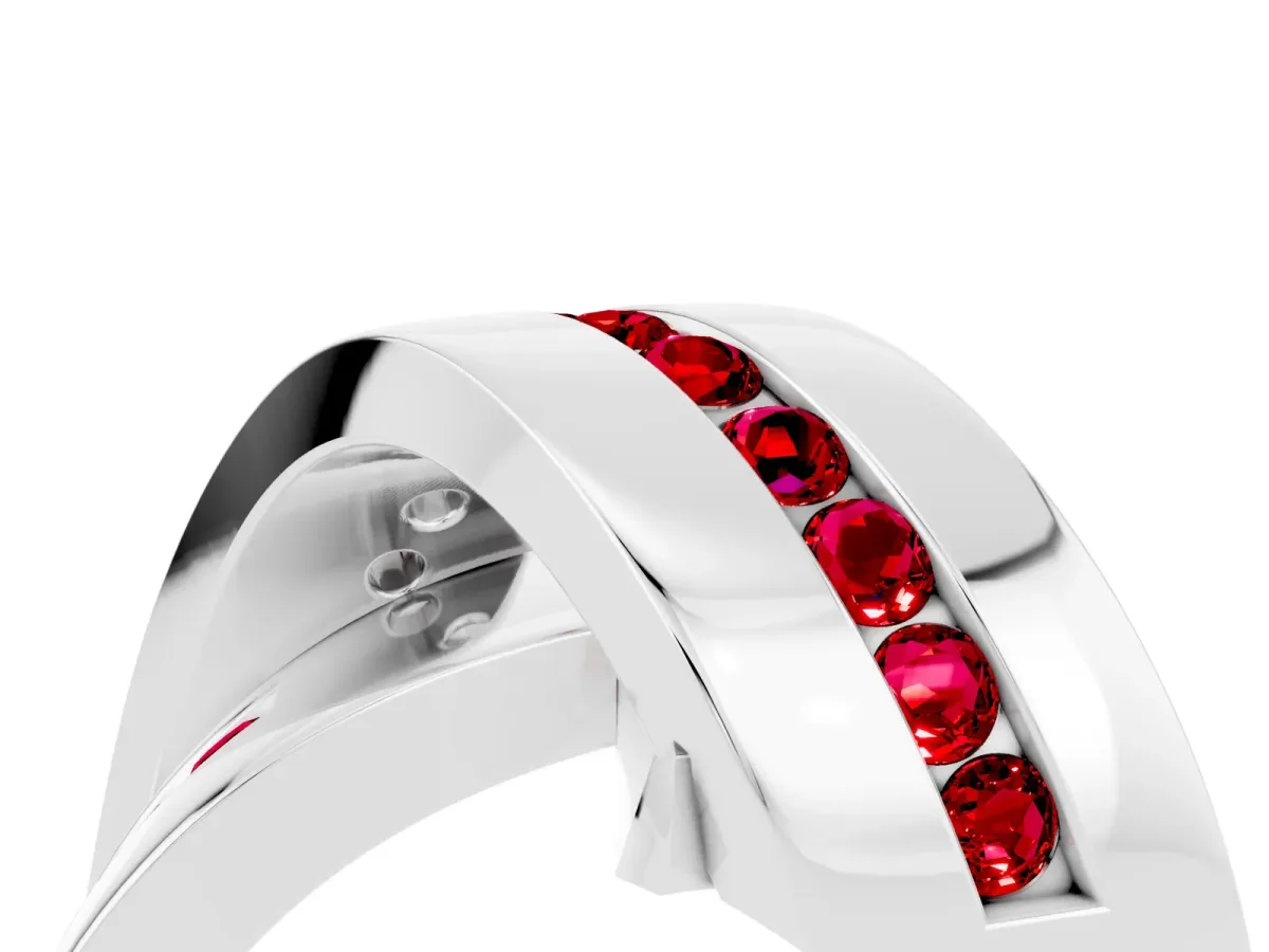 Pavé Round Ruby Crossover Band with Channel Setting Silver
