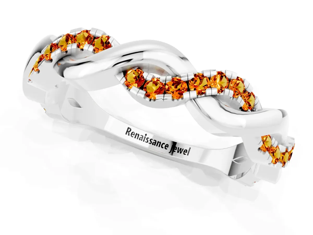 Pavé Round Citrine Twist Eternity Band with Shared Prong Setting Platinum