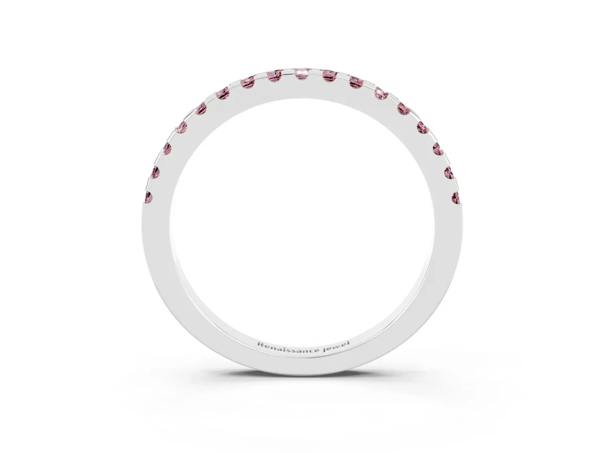 Round Morganite Pavé Set Eternity Band with Micro Prong Setting Platinum
